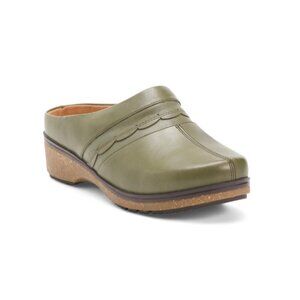 SOFTWALK Dark Olive Leather Amber Comfort Clogs